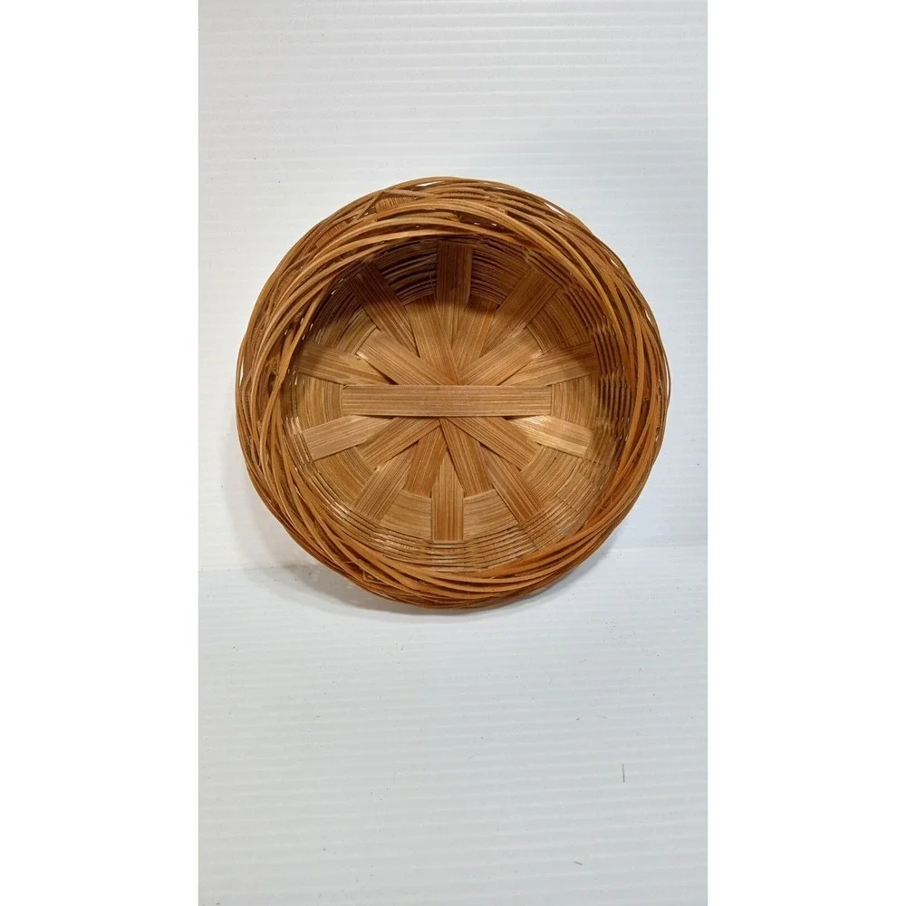 Vintage Woven Wicker Rattan Wood 3-Tiered Bento Box Handle Cottagecore Boho